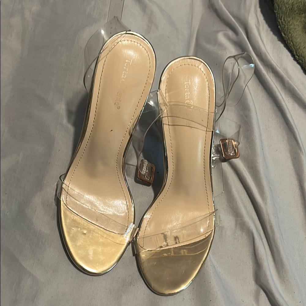 Transparent Strap Gold Sandals